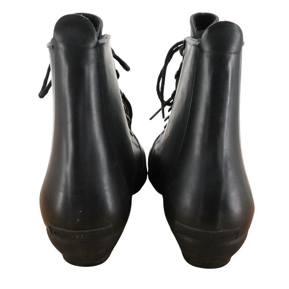 Loeffler Randall Black Lace Up Ankle Rain Boots Womens 7 Waterproof Rubber